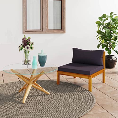 FIRBNUS Modulares Mittelsofa mit dunkelgrauen Kissen für den Außenbereich, Gartenmöbel, Outdoor-Möbel, Gartenmöbel, aus massivem Akazienholz von FIRBNUS