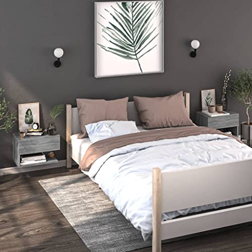 FIRBNUS Nachtschränkchen Nachtkommode Wand-Nachttische 2 STK. Grau Sonoma Holzwerkstoff 46x29,5x30 Bett Kommode Nachtschrank Hängend Elegantes & Zeitloses Design von FIRBNUS