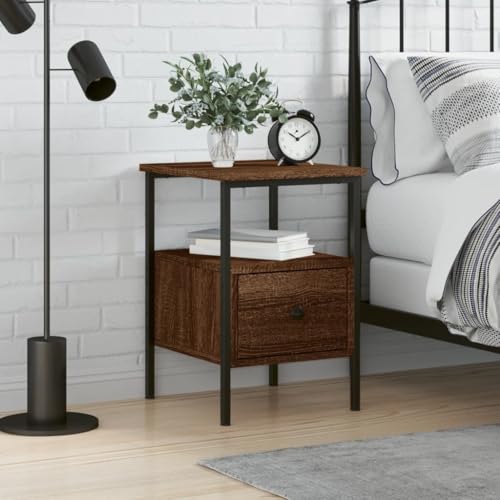 FIRBNUS Nachtschrank aus Holzwerkstoff Aufbewahrungsmöbel Trendige Seitenschrank Klassisches Design Inneneinrichtung Braun Eichen-Optik 34x36x50 cm von FIRBNUS