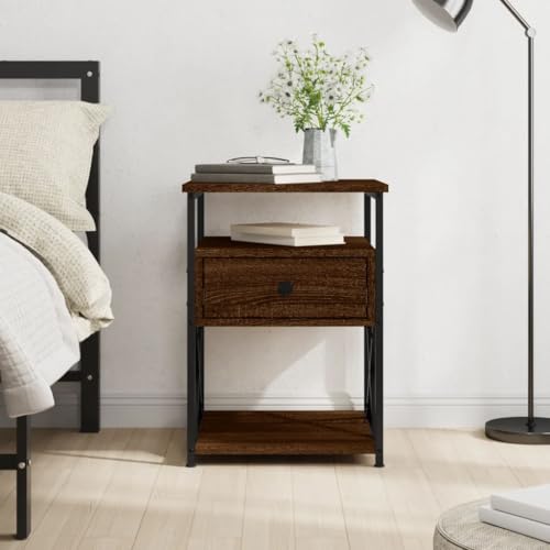 FIRBNUS Nachtschrank aus Holzwerkstoff Aufbewahrungsmöbel Trendige Seitenschrank Klassisches Design Inneneinrichtung Braun Eichen-Optik 40x42x55 cm von FIRBNUS