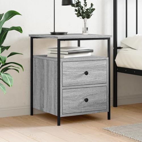 FIRBNUS Nachtschrank aus Holzwerkstoff Aufbewahrungsmöbel Trendige Seitenschrank Klassisches Design Inneneinrichtung Grau Sonoma 44x45x60 cm von FIRBNUS