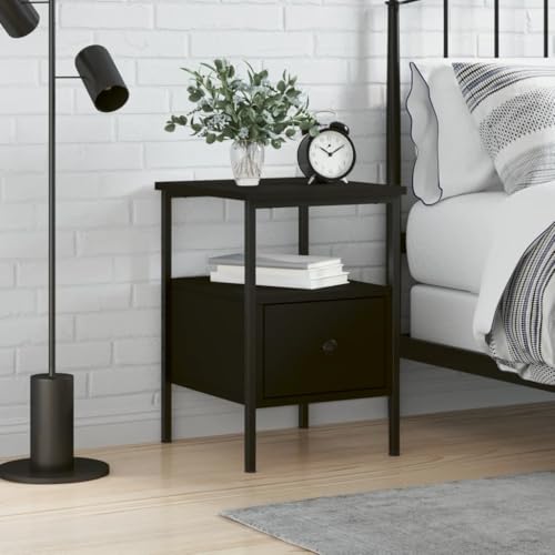 FIRBNUS Nachtschrank aus Holzwerkstoff Aufbewahrungsmöbel Trendige Seitenschrank Klassisches Design Inneneinrichtung Schwarz 34x36x50 cm von FIRBNUS