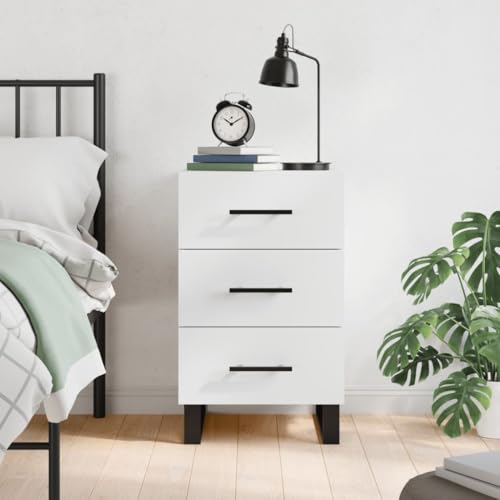 FIRBNUS Nachtschrank aus Holzwerkstoff Aufbewahrungsmöbel Trendige Seitenschrank Klassisches Design Inneneinrichtung Weiß 40x40x66 cm von FIRBNUS