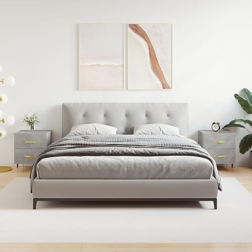 FIRBNUS Nachtschrank aus Holzwerkstoff Seitenschrank 2 STK. Aufbewahrungsmöbel Inneneinrichtung Klassisches Design Betongrau 44x40x47,5 cm von FIRBNUS