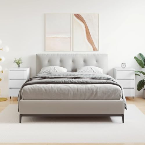 FIRBNUS Nachtschrank aus Holzwerkstoff Seitenschrank 2 STK. Aufbewahrungsmöbel Inneneinrichtung Klassisches Design Hochglanz-Weiß 40x35x69 cm von FIRBNUS