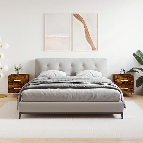 FIRBNUS Nachtschrank aus Holzwerkstoff Seitenschrank 2 STK. Aufbewahrungsmöbel Inneneinrichtung Klassisches Design Räuchereiche 44x40x47,5 cm von FIRBNUS