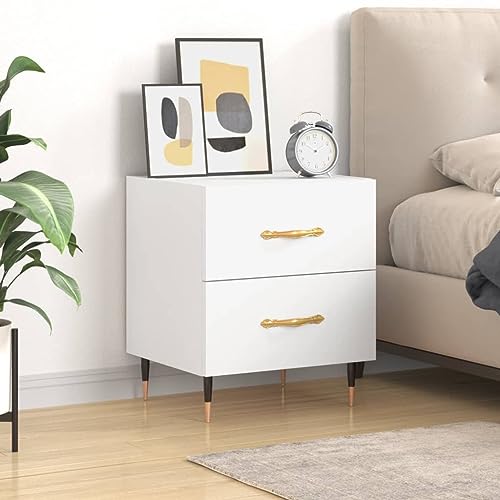 FIRBNUS Nachtschrank aus Holzwerkstoff Seitenschrank Aufbewahrungsmöbel Inneneinrichtung Klassisches Design Weiß 44x40x47,5 cm von FIRBNUS