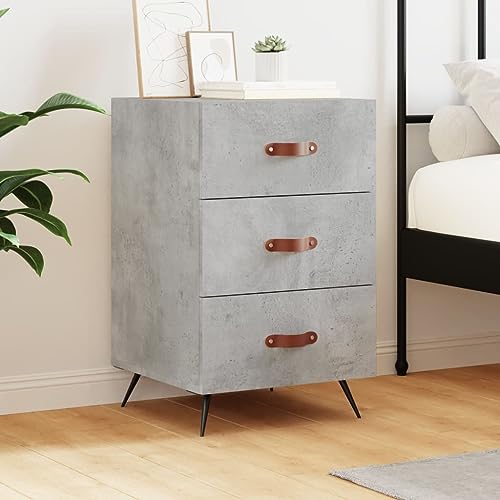 FIRBNUS Nachtschrank aus Holzwerkstoff Trendige Seitenschrank Inneneinrichtung Aufbewahrungsmöbel Klassisches Design Betongrau 40x40x66 cm von FIRBNUS