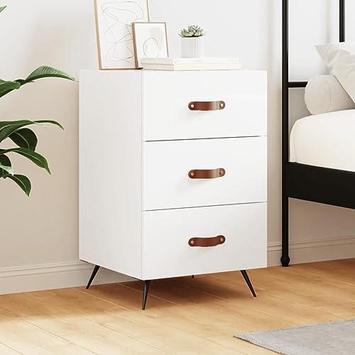 FIRBNUS Nachtschrank aus Holzwerkstoff Trendige Seitenschrank Inneneinrichtung Aufbewahrungsmöbel Klassisches Design Weiß 40x40x66 cm von FIRBNUS