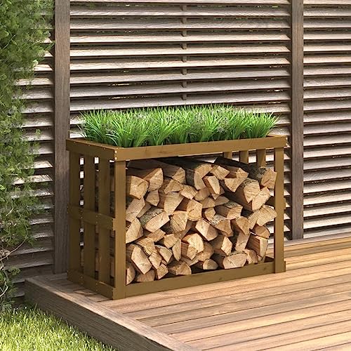 FIRBNUS Outdoor-Kaminholzregal Honigbraun 108x52x74 cm Massivholz Firewood Rack Kaminholzregal Aussen Kaminholzregal Außen Brennholzregal Außen Holzlager Außen Firewood Storage Kaminholzregale von FIRBNUS