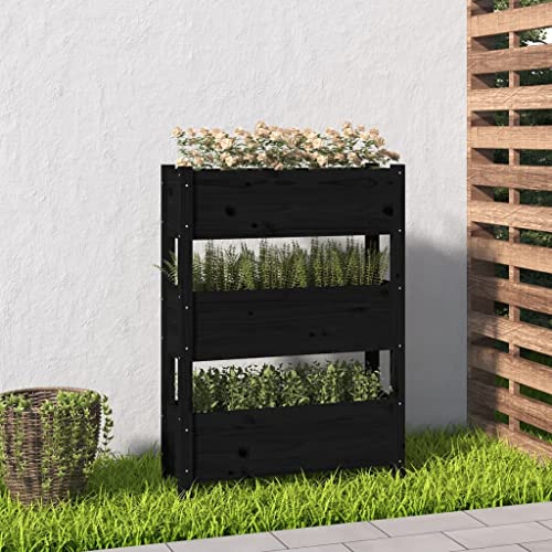 FIRBNUS Pflanzkübel Schwarz 77x25x104,5 cm Massivholz Kiefer Hochbeet Verfügt über 3 Pflanzgefäße Gartenpflanzgefäße Viel Platz Lagerung und Pflanzung von Gemüse, Blumen und Pflanzen von FIRBNUS