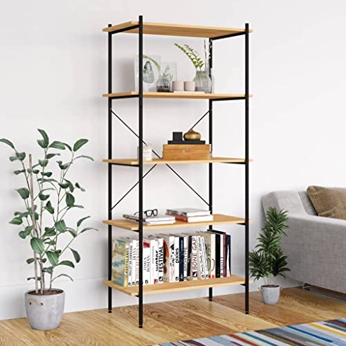 FIRBNUS Regal mit 5 Böden 80x40x163 cm Holzregal Regal Metall Regal Badezimmer Badregal Stehend BüCherregal Holz Kinderregal Mit Boxen Badezimmer Regal Metallregal Schwarz und Eiche-Optik von FIRBNUS