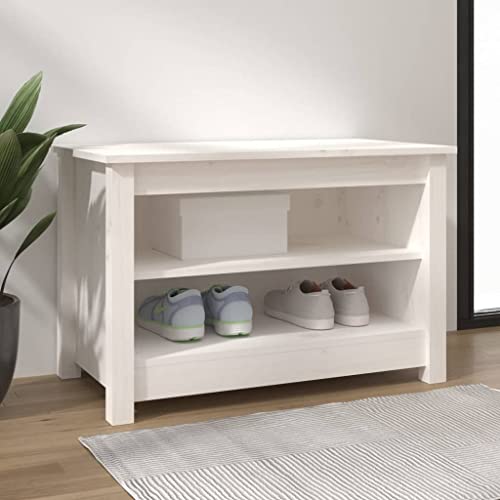 FIRBNUS Schuhbank Weiß 70x38x45,5 cm Massivholz Kiefer Schuhaufbewahrung Schuhorganizer Schuhschrank Holz Shoe Rack Holzschrank Stauraum Schrank für Eingang Flur Praktische & Elegante von FIRBNUS