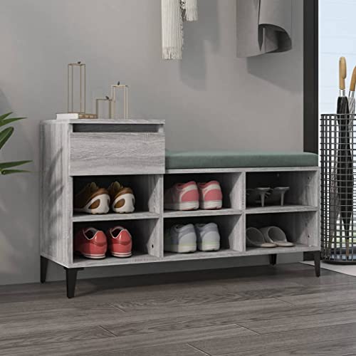 FIRBNUS Schuhregal Grau Sonoma 102x36x60 cm Holzwerkstoff Schuhorganizer Schuhaufbewahrung Stauraum Schrank Schuhschrank Holz Shoe Rack Holzschrank für Eingang Flur Praktische & Elegante Design von FIRBNUS