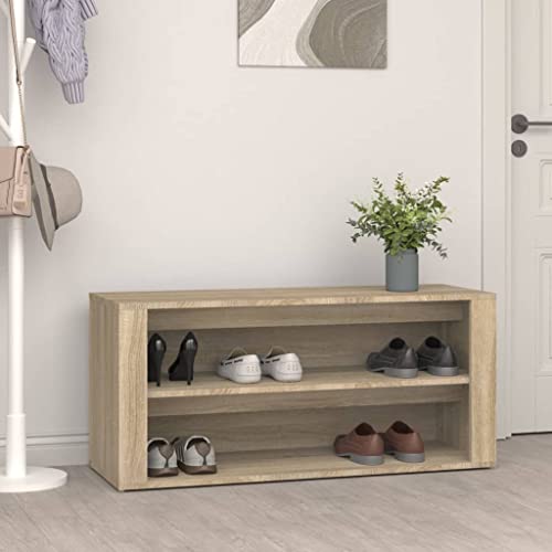 FIRBNUS Schuhregal Sonoma-Eiche 100x35x45 cm Holzwerkstoff Schuhorganizer Schuhaufbewahrung Schuhschrank Holz Shoe Rack Holzschrank für Eingang Flur Ausreichender Stauraum Praktische & Elegante von FIRBNUS