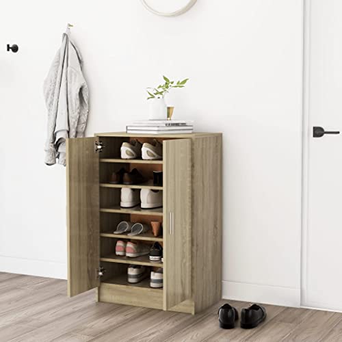 FIRBNUS Schuhschrank Sonoma-Eiche 60x35x92 cm Holzwerkstoff Schuhorganizer Schuhschrank Holz Schuhaufbewahrung Holzschrank Schuhregal für Eingang Flur Schlichtem & Modernem Stil von FIRBNUS