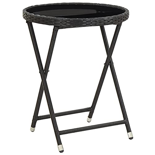 FIRBNUS Schwarzer Couchtisch 60 cm aus Polyrattan und gehärtetem Glas Runder Tisch Bar Tisch Bistrotisch Rattan Tisch Glas Klapptisch Couchtisch Kaffeetisch Rund von FIRBNUS