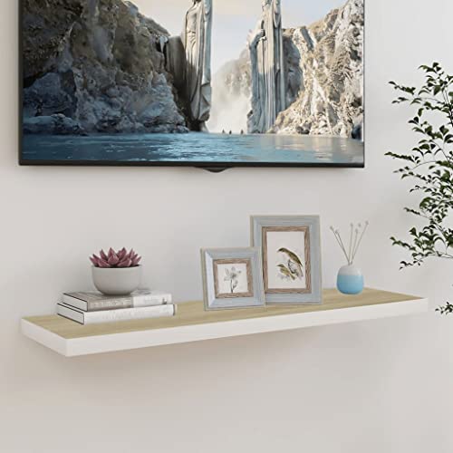 FIRBNUS Schweberegal 90x23,5x3,8 cm Floating Wall Shelf Hängeregal Regale Wandregale Regalboden Regal Wand Regal Eiche Weiß Schwebend für Wohnzimmer Kinderzimmer Waben MDF Metall von FIRBNUS