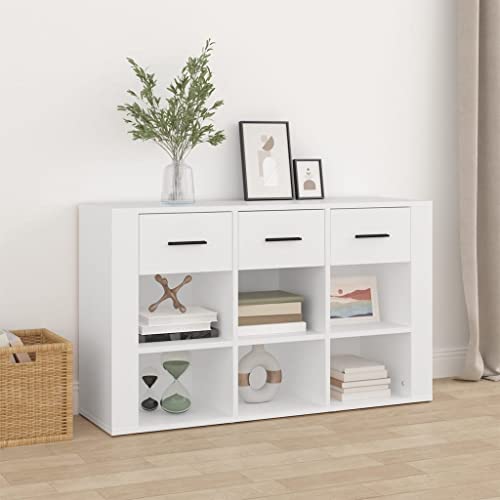 FIRBNUS Seitenschrank 100x30x59,5 cm mit 3 Schubladen Beistellschrank Schubladenschrank Lowboard Lagerschrank Kommode Weiß Sideboard Wohnzimmer TV Schrank Aufbewahrungskommode Holzwerkstoff von FIRBNUS