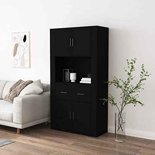 FIRBNUS Sideboard 80x33x70 cm Beistellschrank Seitenschrank mit 1 Schublade Konsolenschrank Badezimmerschrank Lagerschrank Schrank Schwarz Anrichte Holzwerkstoff von FIRBNUS