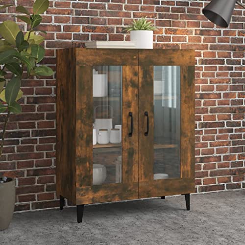 FIRBNUS Sideboard Eiche Rauch 69,5 x 34 x 90 cm aus mehrschichtigem Holz Mehrzweckschrank Schrank Platzsparend Küchenmöbel Wohnzimmer Möbel Eingangsbereich Platzsparend klassisch Sideboard von FIRBNUS