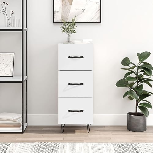 FIRBNUS Sideboard für Eingangsbereich und Wohnzimmer, 34,5 x 34 x 90 cm, Buffet mit Schubladen, Anrichte mit niedriger Anrichte für Wohnzimmer, Schrank + Küche, weiß glänzend von FIRBNUS