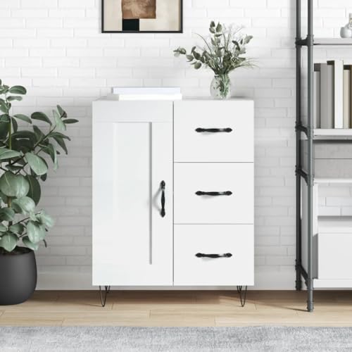 FIRBNUS Sideboard für Eingangsbereich und Wohnzimmer, 69,5 x 34 x 90 cm, Anrichte mit Schubladen, niedriges Anrichte für Wohnzimmer und Küche, Anrichte Buffet, weiß glänzend von FIRBNUS