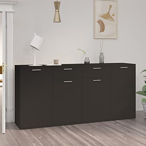 FIRBNUS Sideboard für Wohnzimmer, schwarz, 160 x 36 x 75 cm, aus mehrschichtigem Holz, Eingangsmöbel, Mehrzweckschrank, Sideboard, Wohnzimmer, Eingangsbereich, mobiler Stauraum für den Innenbereich von FIRBNUS