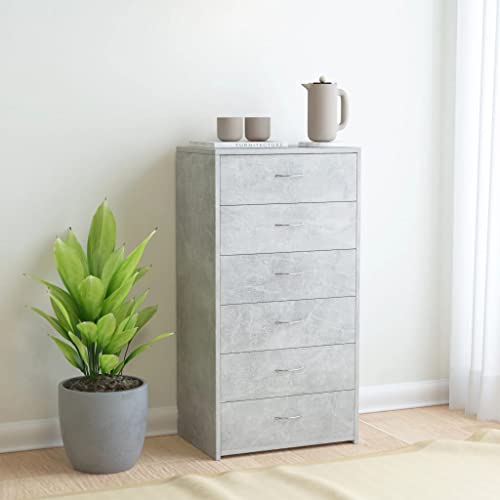 FIRBNUS Sideboard mit 6 Schubladen, Betongrau, 50 x 34 x 96 cm, aus Spanplatte, Mehrzweckschrank, platzsparend, Küchenmöbel, Eingangsbereich, platzsparendes Möbelstück, Wohnzimmer, Kommode von FIRBNUS