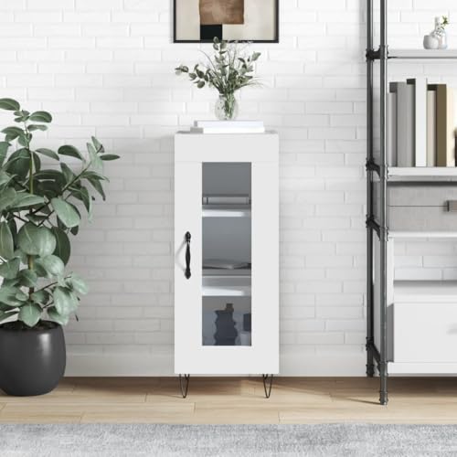 FIRBNUS Sideboard mit Schubladen 34,5 x 34 x 90 cm aus mehrschichtigem Holz, Buffet-Möbel, Küchenmöbel, Wohnzimmer-Möbel, Wohnzimmermöbel, Eingangsbereich, weiß glänzend von FIRBNUS
