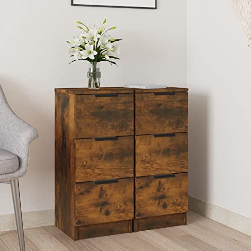 FIRBNUS Sideboards 2 Stück, Eiche Rauch, 30 x 30 x 70 cm, aus mehrschichtigem Holz, Mehrzweckschrank, platzsparend, Küchenmöbel, Wohnzimmer-Möbel, Eingangsbereich, platzsparend, einfaches Design von FIRBNUS