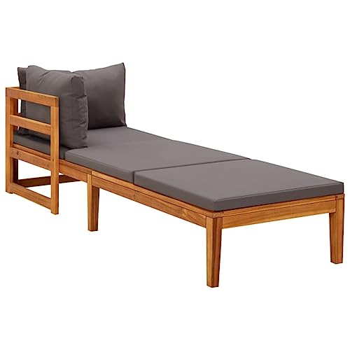 FIRBNUS Sonnenliege mit 1 Armlehne Dunkelgrau Massivholz Akazie Liegestuhl Balkon Sonneninsel Outdoor Gartenliege Holz Sonnenliege Holz Gartenliegen Gartenmöbel Lounge Sofa Outdoor Liegestuhl Garten von FIRBNUS