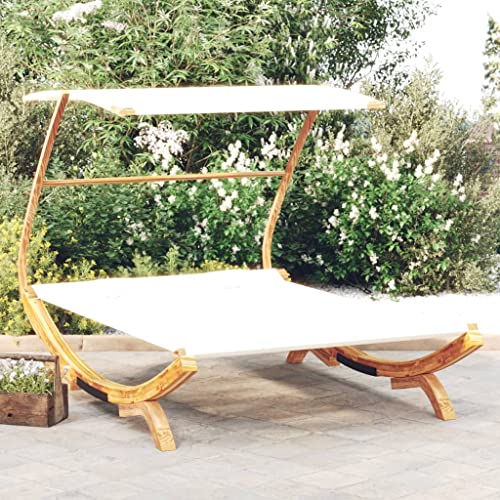 FIRBNUS Sonnenliege mit Dach 165 x 203 x 138 cm aus gebogenem Holz Creme Gartenliegen Stuhl Liegestuhl Holz Sonnenliege mit Dach Holz Gartenliege mit Dach von FIRBNUS