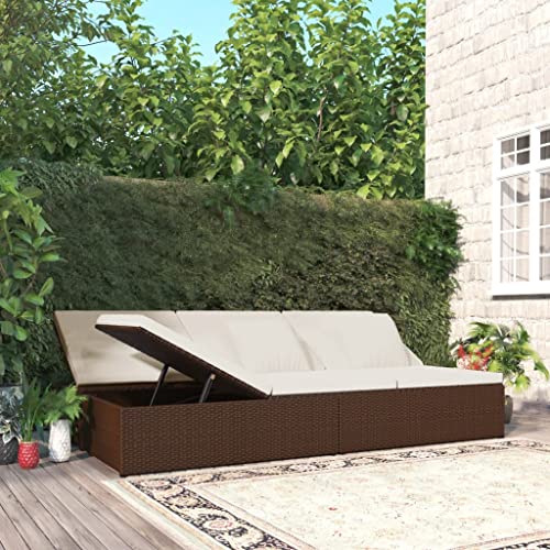 FIRBNUS Sonnenliege mit braunen Kissen aus Polyrattan, verstellbar, Sonnenliege für den Garten, für den Außenbereich, Gartenliege, Sofa, Garten von FIRBNUS
