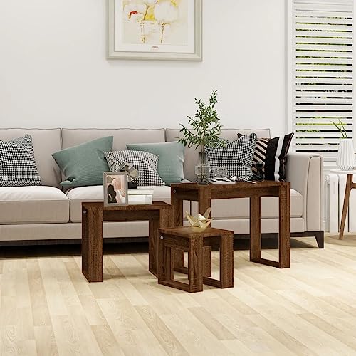 FIRBNUS Stapelbare Beistelltische 3 Stück Eiche Braun aus Holz Multischicht Couchtisch Wohnzimmer Couchtisch Holz Couchtisch Stapelbarer Couchtisch Wohnzimmer Couchtisch Modern von FIRBNUS