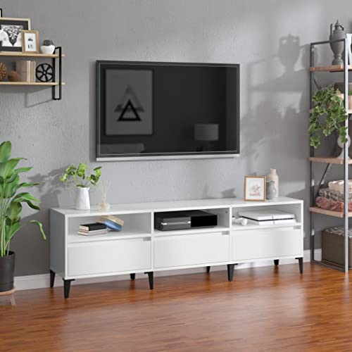 FIRBNUS TV-Schrank 150x30x44,5 cm Holzwerkstoff TV Schrank Holz Fernsehkommode Lowboard Holz Sideboard Holz Sideboard Industrial Living Room Furniture TV Cabinet TV Unterschrank Hochglanz-Weiß von FIRBNUS