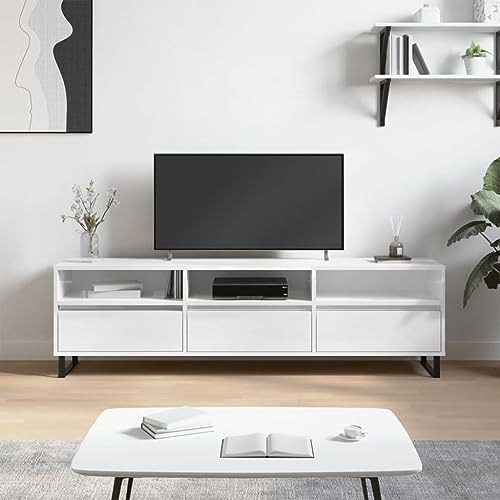 FIRBNUS TV-Schrank Hochglanz-Weiß 150x30x44,5 cm Holzwerkstoff TV Schrank Holz Möbel Wohnzimmer Fernsehkommode Wohnzimmer Modern Fernsehschrank Sideboard Holz TV Cabinet TV Unterschrank von FIRBNUS