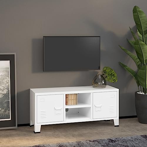 FIRBNUS TV-Schrank Industrie-Stil Weiß 105x35x42 cm Metall TV Unterschrank Sideboard TV Sideboard Industrial Möbel Wohnzimmer Sideboard Fernseher Lowboard Wohnzimmer Industrial Möbel TV Cabinet von FIRBNUS