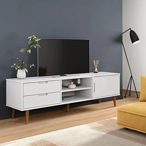 FIRBNUS TV-Schrank MOLDE Weiß 158x40x49 cm Massivholz Kiefer TV Lowboard Holz Schrank Schubladen Sideboard Fernseher Wonzimer Möbel TV Schrank Holz Kommode Holz TV Kommode Sideboard Holz von FIRBNUS