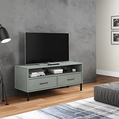 FIRBNUS TV-Schrank Oslo mit Metallbeinen 106x40x46,5 cm Grau Massivholz Kiefer TV Schrank Holz Kommode Holz TV Kommode Sideboard Holz TV Lowboard Holz Sideboard Industrial TV Cabinet TV Unterschrank von FIRBNUS