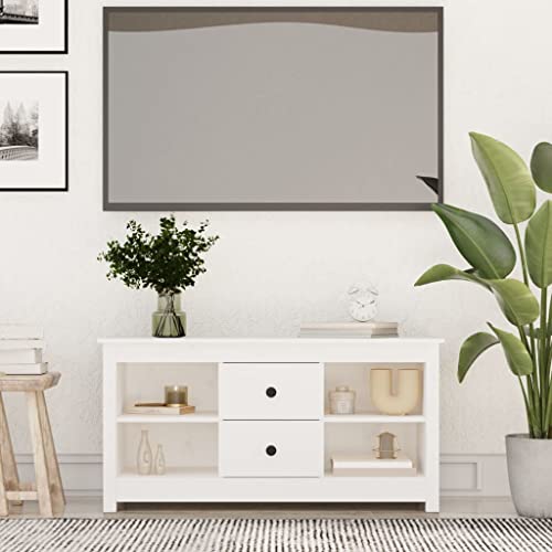 FIRBNUS TV-Schrank Weiß 103x36,5x52 cm Massivholz Kiefer TV Unterschrank TV Schrank Holz Kommode Holz Möbel Wohnzimmer TV Kommode Sideboard Holz Lowboard Holz TV Lowboard Holz TV Cabinet von FIRBNUS