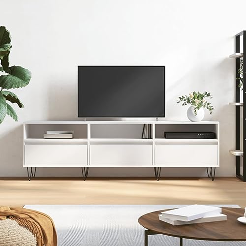 FIRBNUS TV-Schrank Weiß 150x30x44,5 cm Holzwerkstoff Lowboard Holz TV Board Fernsehschrank TV Cabinet TV Unterschrank TV Schrank Holz Living Room Furniture Sideboard Holz Fernseh Sideboard von FIRBNUS