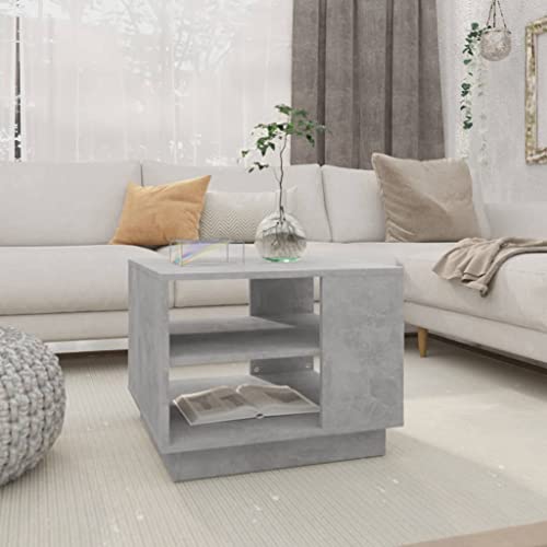 FIRBNUS Tisch Wohnzimmer für Couch 55x55x43 cm Quadratischer Beistelltisch Holz Wohnzimmertisch Modern Kleiner Tisch Wohnzimmer Coffee Table Coutischtisch Teetisch Betongrau mit Offenes Fach von FIRBNUS