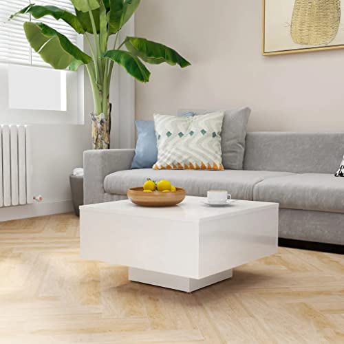 FIRBNUS Tisch Wohnzimmer für Couch 60x60x31,5 cm Couchtische Beistelltisch Holz Wohnzimmertisch Modern Design Coffee Table Quadratisch Robust Haltbarkeit Hochglanz Weiß Holzwerkstoff Metall von FIRBNUS