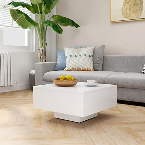 FIRBNUS Tisch Wohnzimmer für Couch 60x60x31,5 cm Couchtische Beistelltisch Holz Wohnzimmertisch Modern Design Coffee Table Quadratisch Robust Haltbarkeit Weiß Holzwerkstoff Metall von FIRBNUS