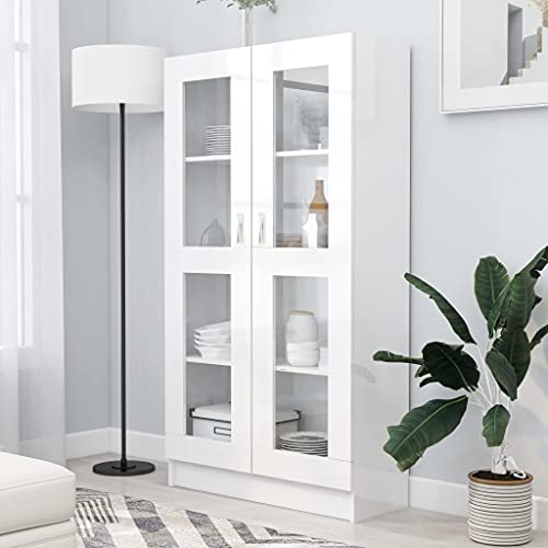 FIRBNUS Vitrine weiß glänzend 82,5 x 30,5 x 150 cm Spanplatte Vitrine Wohnzimmer Anrichte Moderne Vitrine Vitrine Moderne Vitrine Möbel Wohnzimmer geeignet für Wohnzimmer Schlafzimmer von FIRBNUS