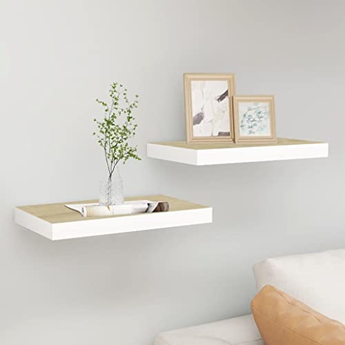 FIRBNUS Wandregale 2 Stück Eiche und Weiß 50 x 23 x 3,8 cm aus MDF Wandregale Elegantes Ausstellungsregal Dekorative Funktion Schlafzimmer zum Platzieren von Büchern Sammlerstücken FIRBNUS Wandregale 2 Stück Eiche und Weiß 50 x 23 x 3,8 cm aus MDF Wandregale Elegantes Ausstellungsregal Dekorative Funktion Schlafzimmer zum Platzieren von Büchern Sammlerstücken von FIRBNUS