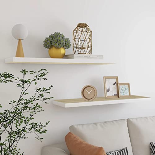 FIRBNUS Wandregale 2 Stück Eiche und Weiß 90 x 23,5 x 3,8 cm aus MDF Wandregale Elegantes Ausstellungsregal Dekorative Funktion Schlafzimmer zum Platzieren von Preisen Bücher Sammlerstücke FIRBNUS Wandregale 2 Stück Eiche und Weiß 90 x 23,5 x 3,8 cm aus MDF Wandregale Elegantes Ausstellungsregal Dekorative Funktion Schlafzimmer zum Platzieren von Preisen Bücher Sammlerstücke von FIRBNUS