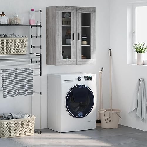 FIRBNUS Wandschrank Grau Sonoma 69,5 x 34 x 90 cm Hängeschrank Küche Hängeschrank Bad Hängeschrank Badezimmer Platzsparend Wandbücherregal Hängeschrank Vielseitig Elegant Hängeschrank Wohnzimmer von FIRBNUS