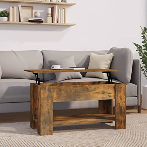 FIRBNUS Wohnzimmertisch Höhenverstellbar Beistelltisch Holz 101x49x52 cm Modern Stilvollen Design Kleiner Tisch Wohnzimmer Robust Räuchereiche Holzwerkstoff mit Verstecktes Fach von FIRBNUS